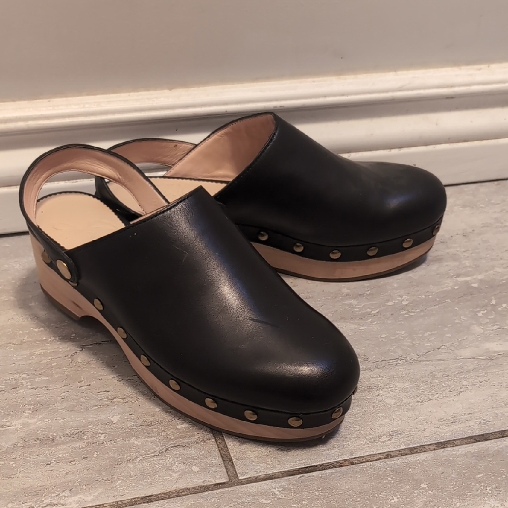 J. Crew Black Leather Clogs